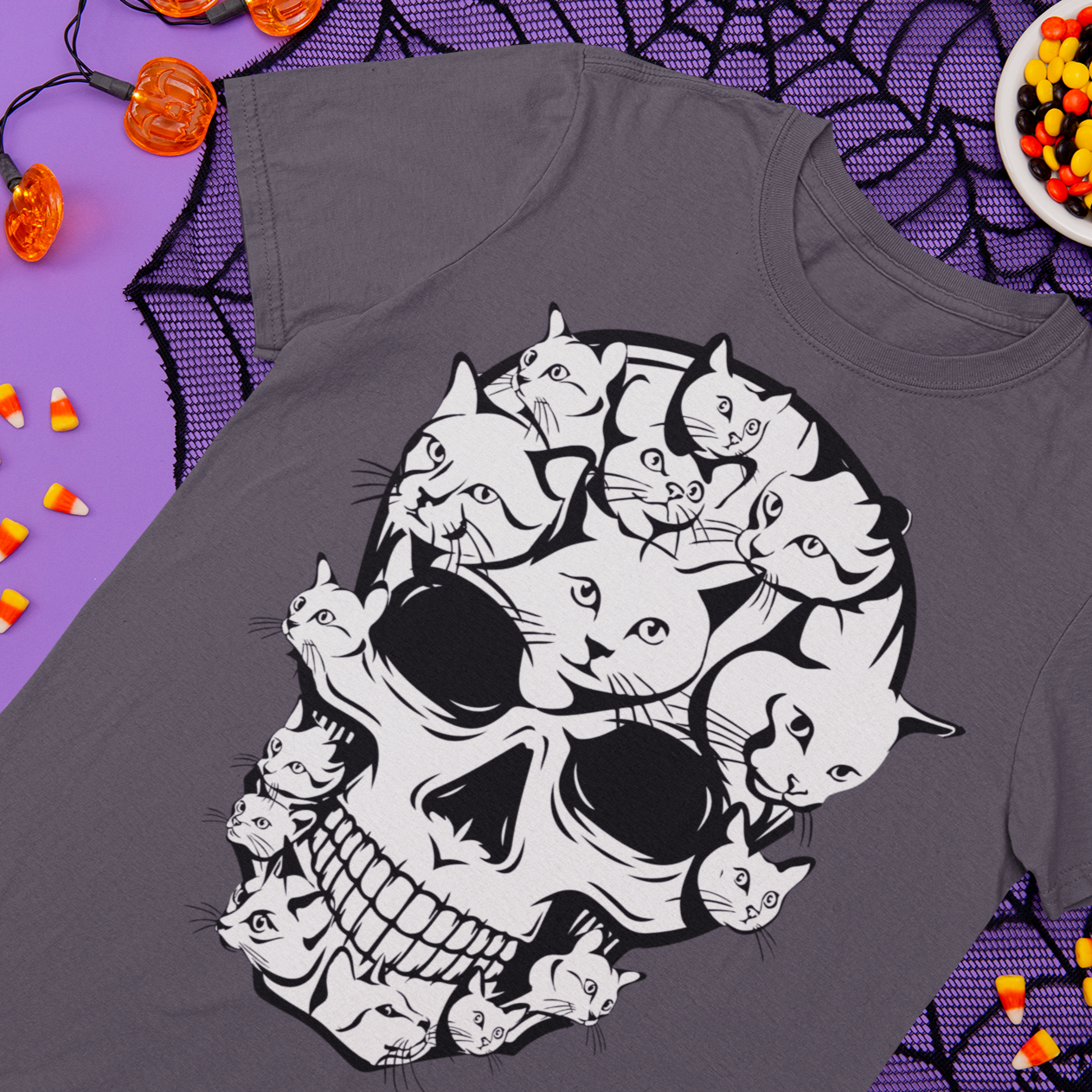 Halloween Funny Cat Skull Youth Tee - Sport Finesse