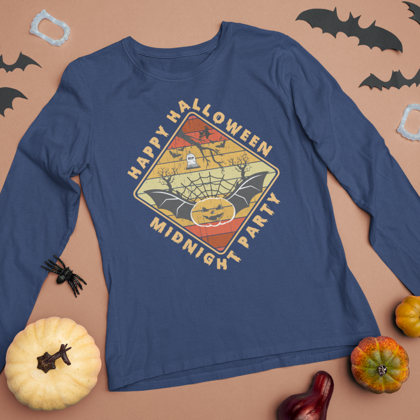 Halloween Midnight Party Youth long sleeve tee - Navy / S - Sport Finesse