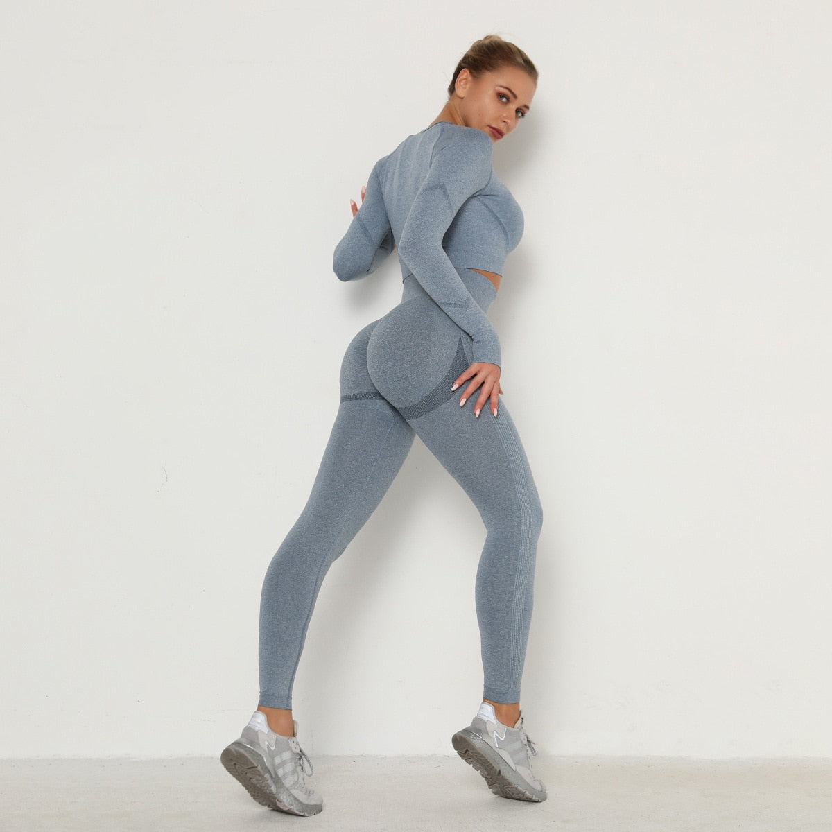 Laya Long Sleeve Seamless Fitness Set - Blue / S - Sport Finesse