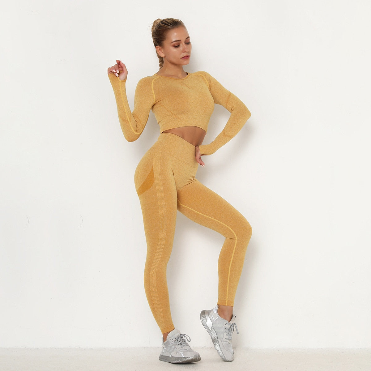 Laya Long Sleeve Seamless Fitness Set - Yellow / S - Sport Finesse