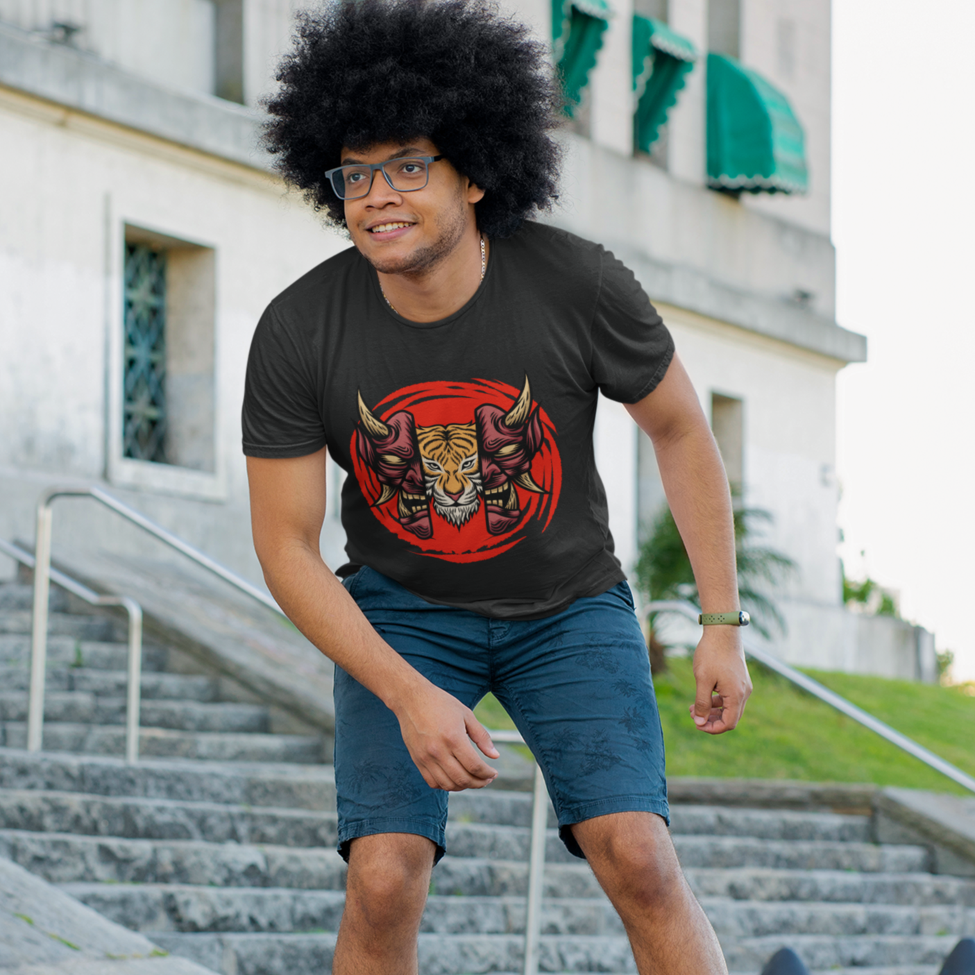 Japanese Demon with Tiger head Art T-Shirt - Sport Finesse