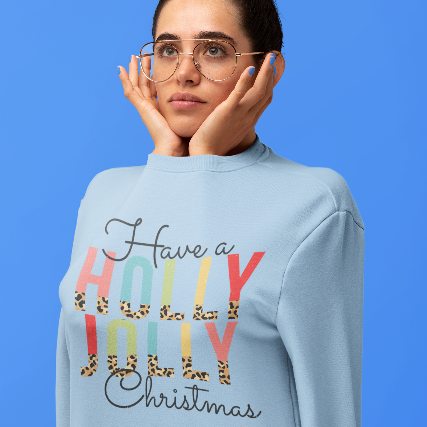Holly Jolly Christmas Sweatshirt - Light Blue / S - Sport Finesse