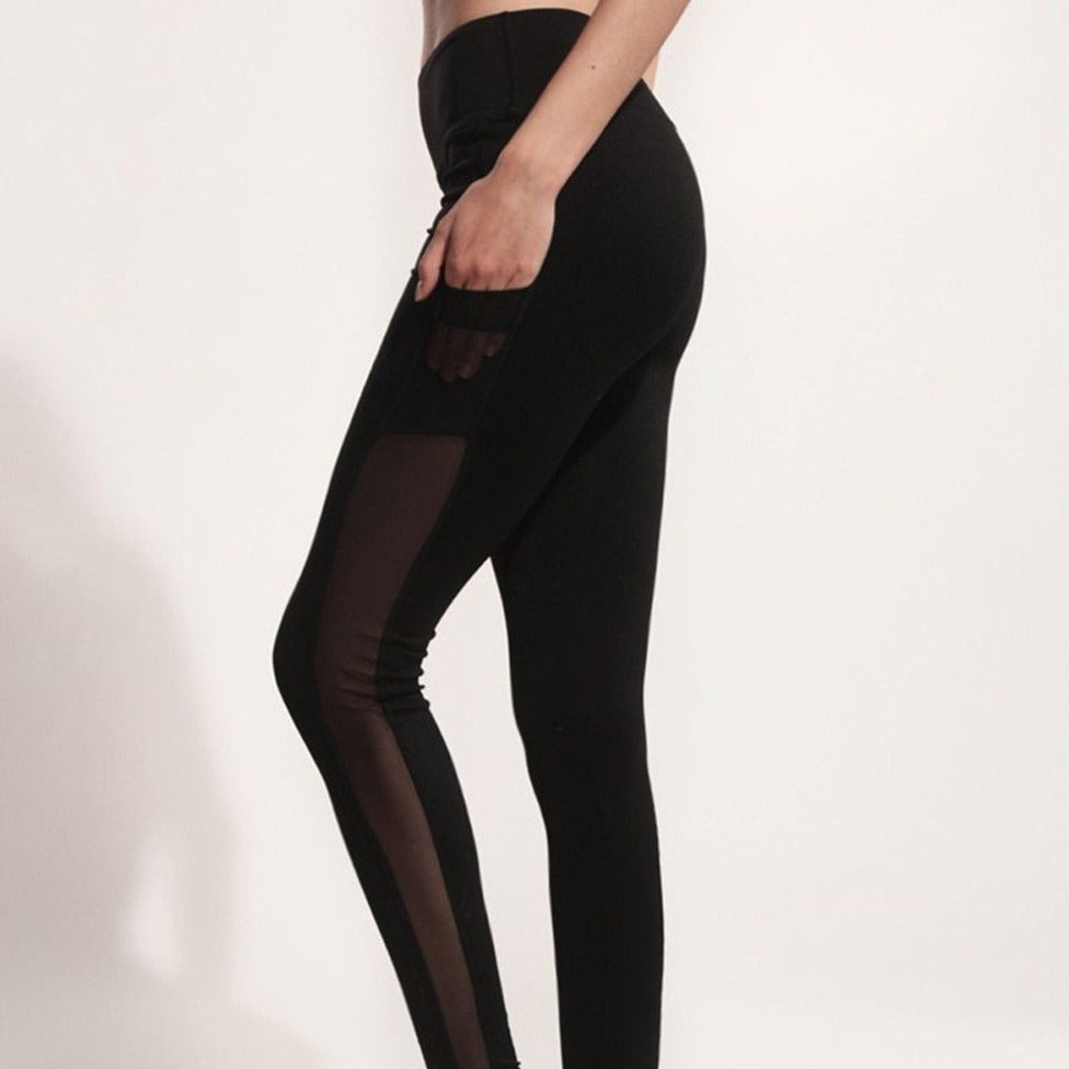 Black Tights Mesh Fitness Leggings with Pocket - Sport Finesse