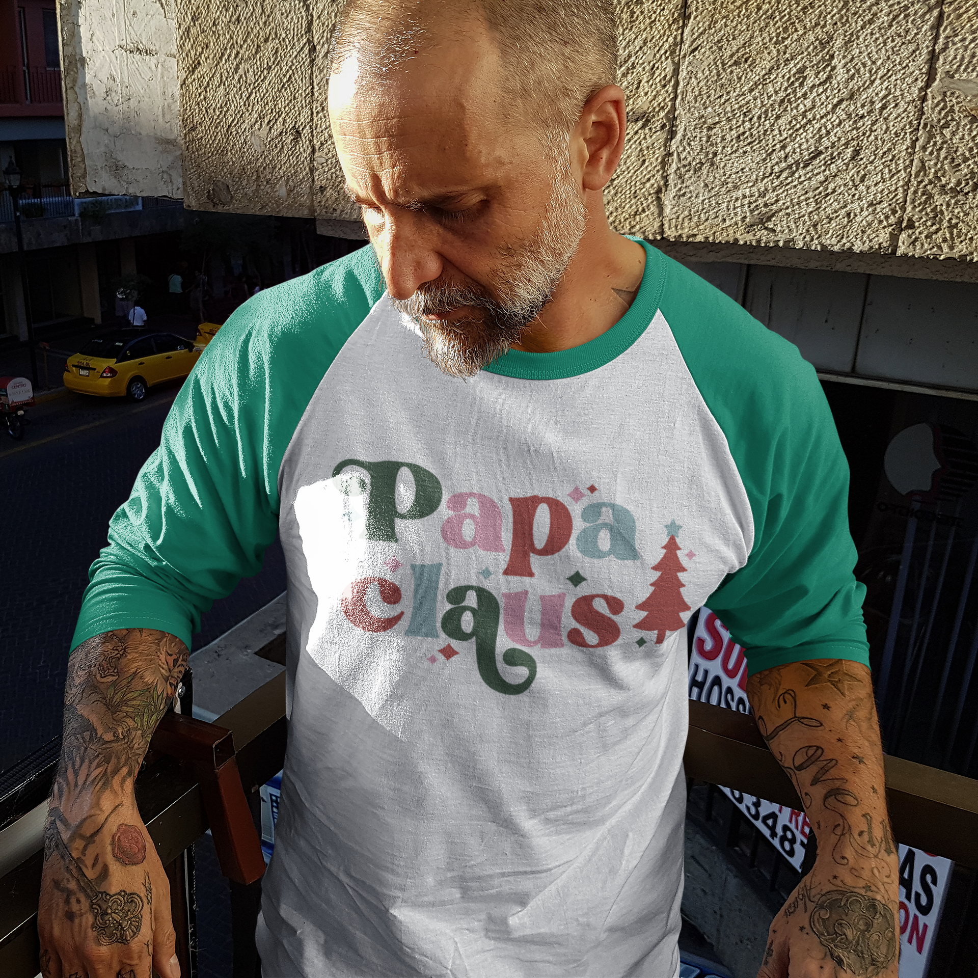 Papa Claus 3/4 Sleeve Shirt - White/Kelly / XS - Sport Finesse