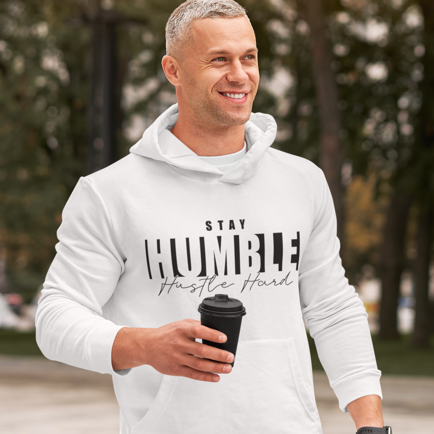 Stay Humble Hustle Hard Hoodie - White / 2XL - Sport Finesse