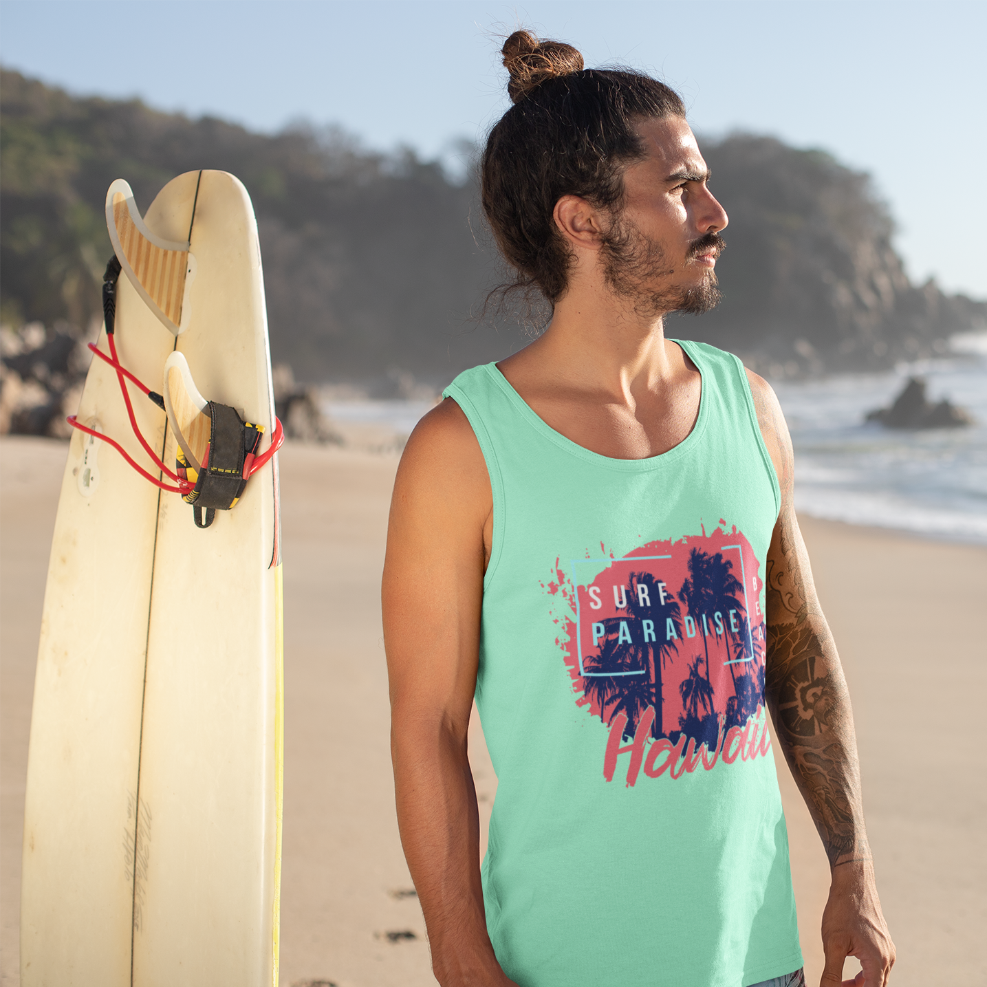 Surf Paradise Hawaii Beach Men’s premium tank top - Sport Finesse