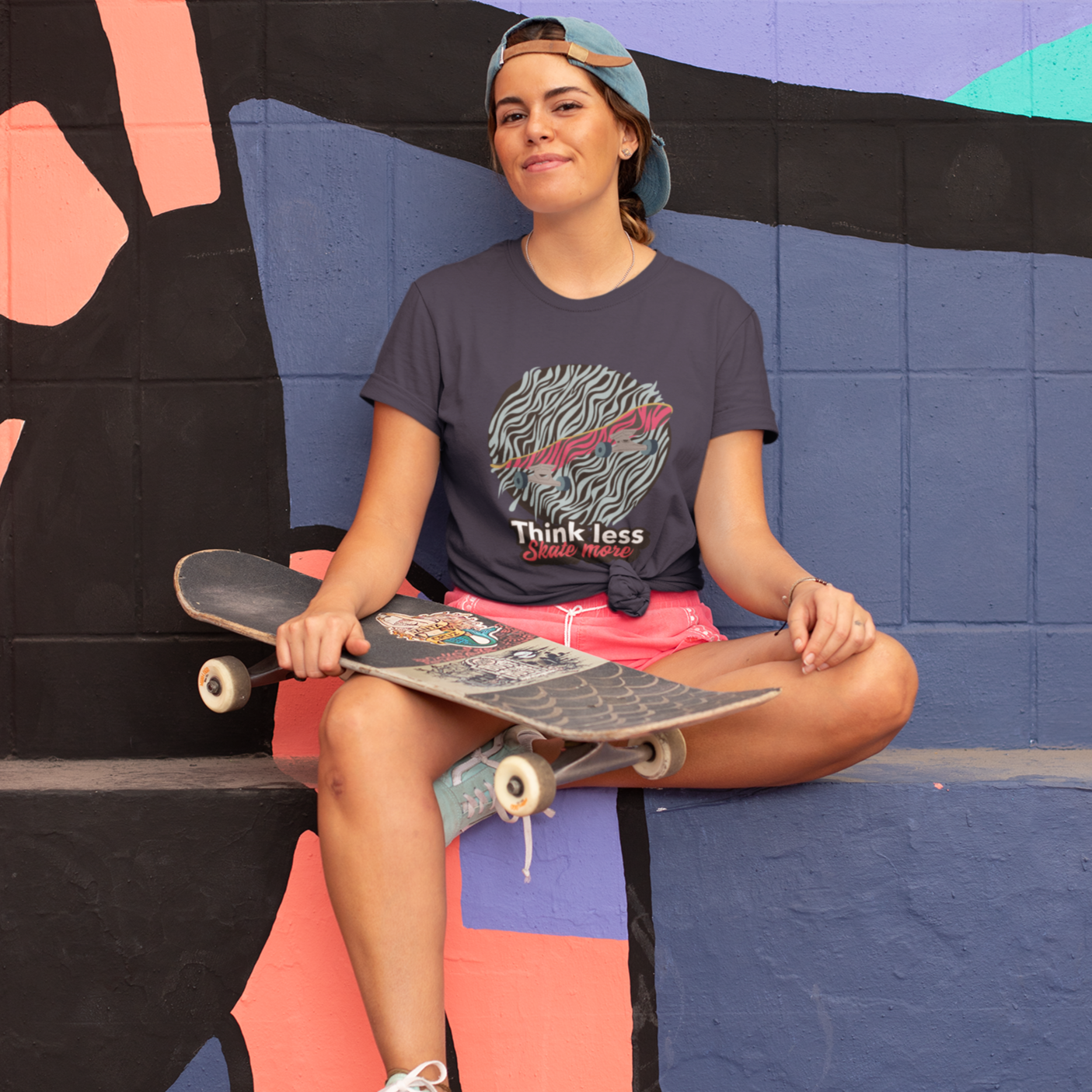 Think Less Skate More Unisex T-Shirt - Navy / S - Sport Finesse