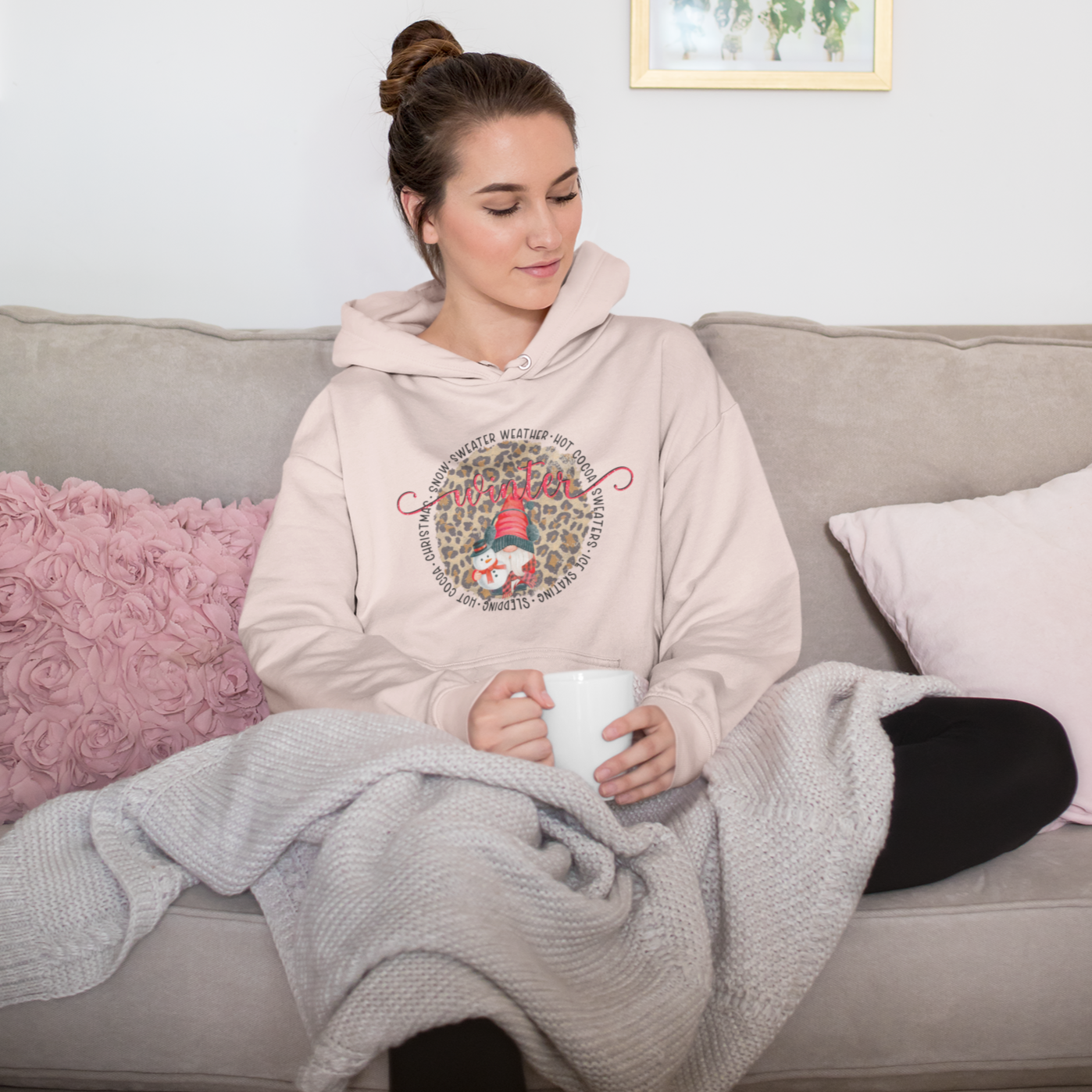 Women's Winter Gnome eco fitted hoodie - Soft Rose / XS - Sport Finesse