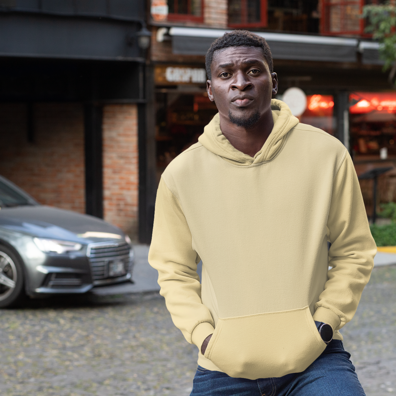 Vintage Yellow Men's Hoodie and Jogger Set - Sport Finesse