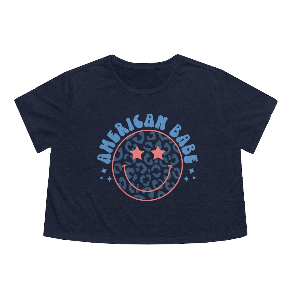 American Babe Flowy Cropped Tee - Heather Navy / S - Sport Finesse