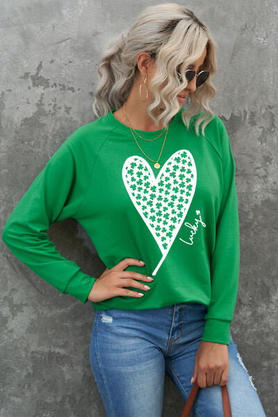 Heart Graphic Round Neck Sweatshirt