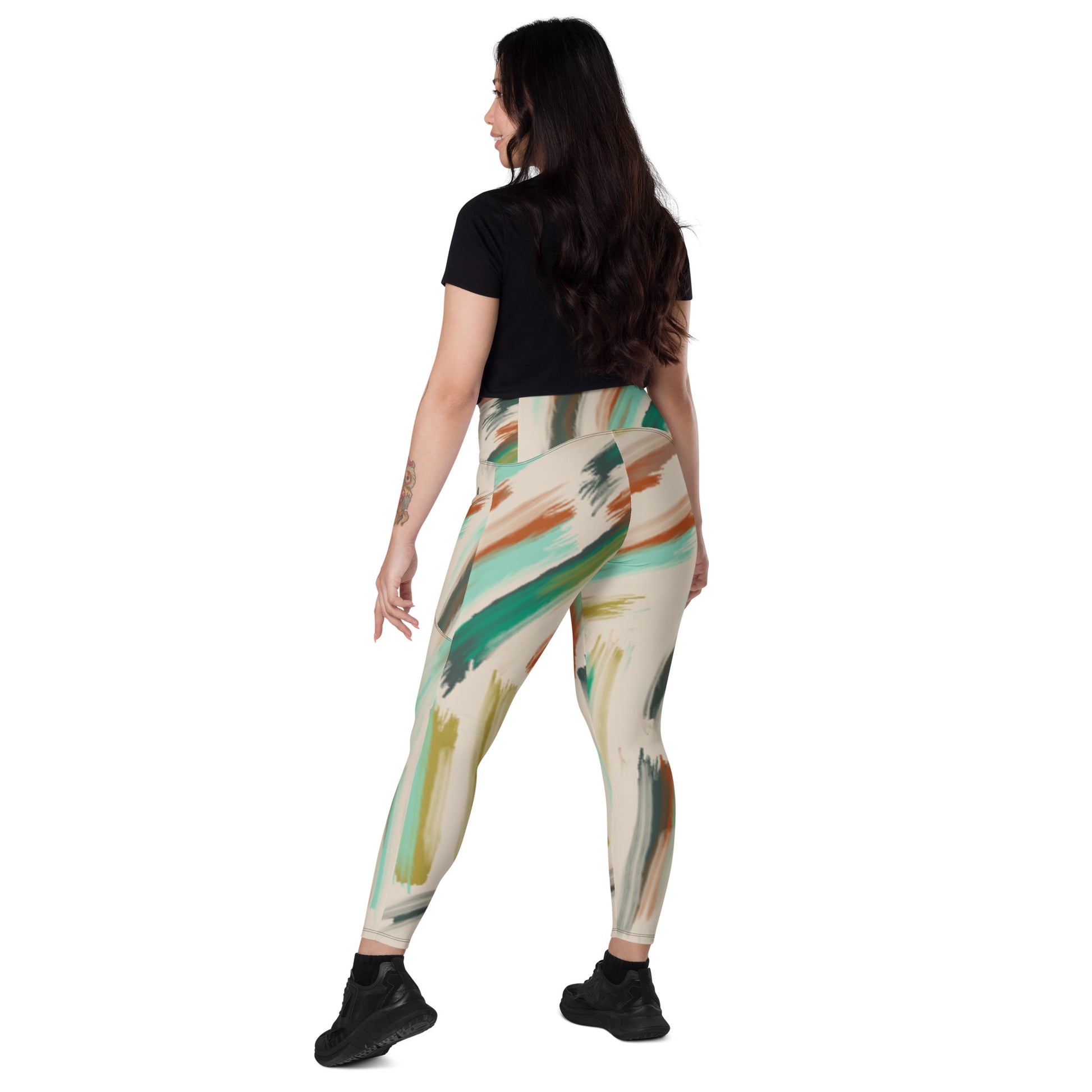 Brush Strokes Crossover leggings with pockets - Sport Finesse
