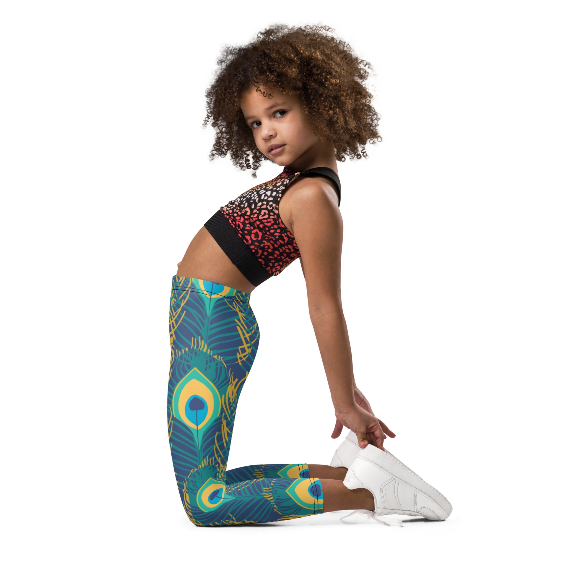 Green Peacock feathers Kid's Leggings - 2T - Sport Finesse