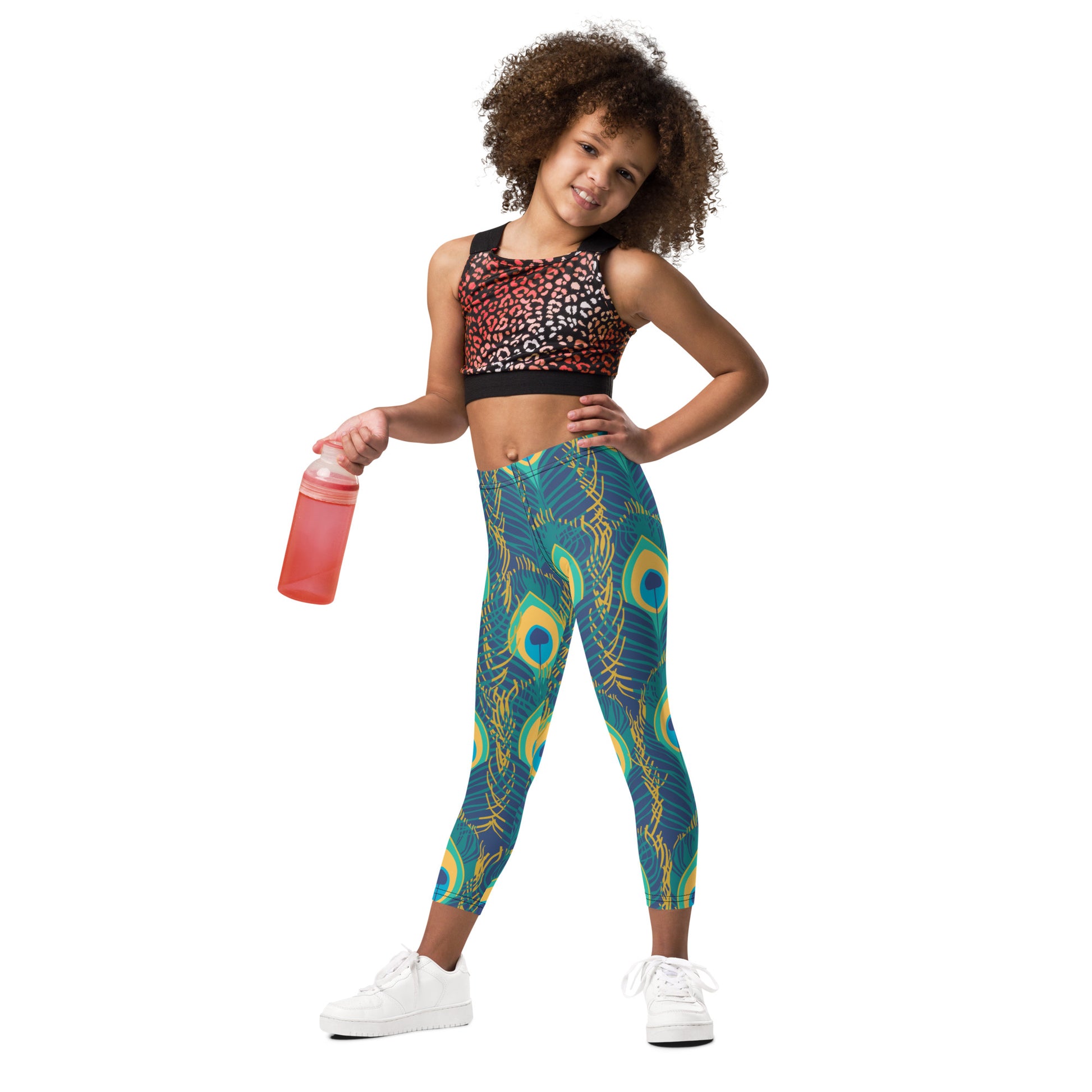 Green Peacock feathers Kid's Leggings - Sport Finesse