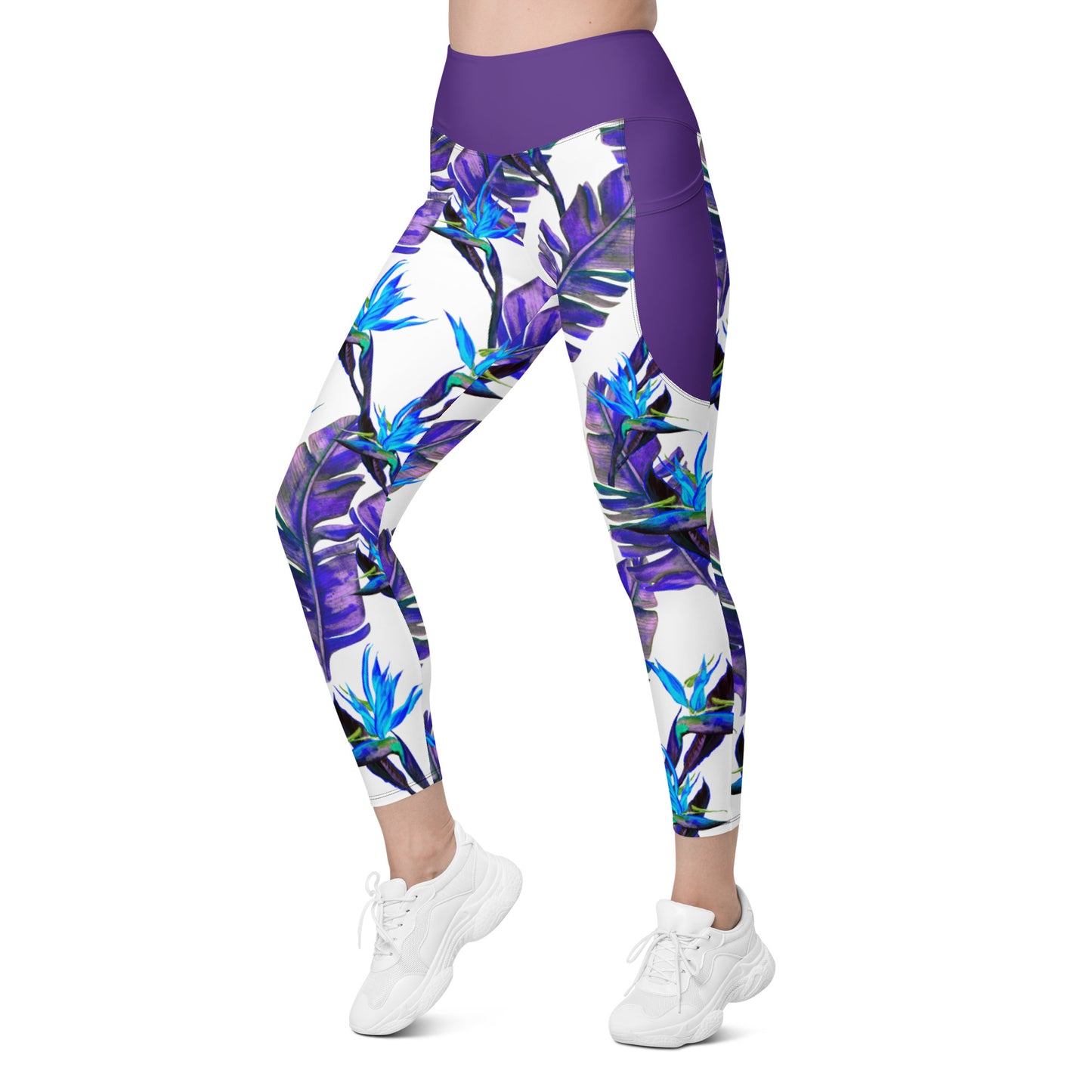 Blue Tropical Leggings with pockets - Sport Finesse