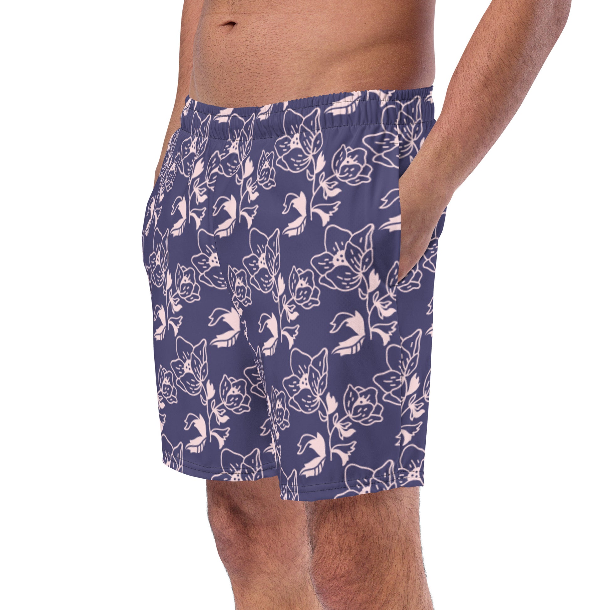 Blue Blooming Pattern Men's swim trunks - 2XS - Sport Finesse