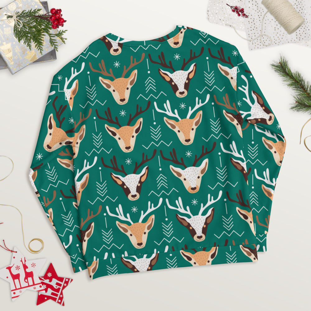Green Christmas Reindeer Nordic Pattern Sweatshirt - Sport Finesse