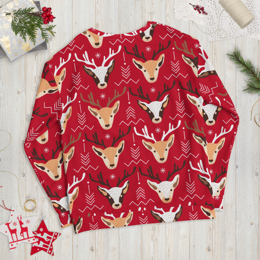 Red Christmas Reindeer Nordic Pattern Sweatshirt - Sport Finesse
