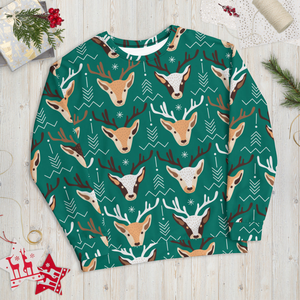 Green Christmas Reindeer Nordic Pattern Sweatshirt - Sport Finesse