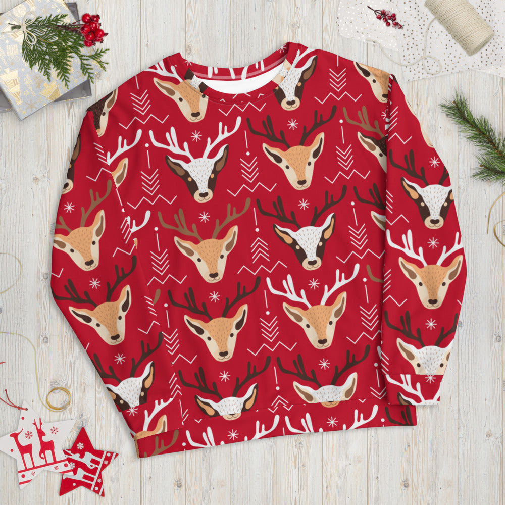 Red Christmas Reindeer Nordic Pattern Sweatshirt - XS - Sport Finesse