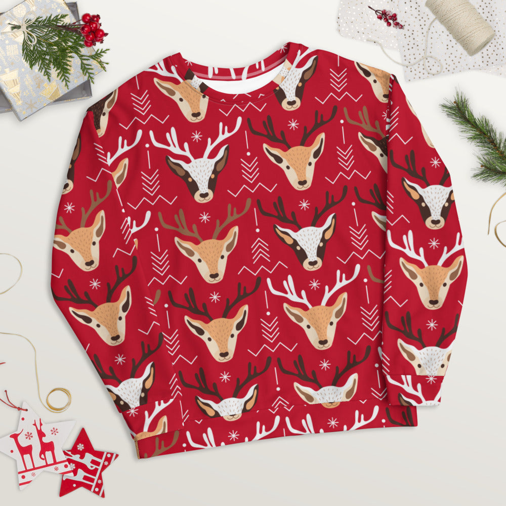 Red Christmas Reindeer Nordic Pattern Sweatshirt - Sport Finesse