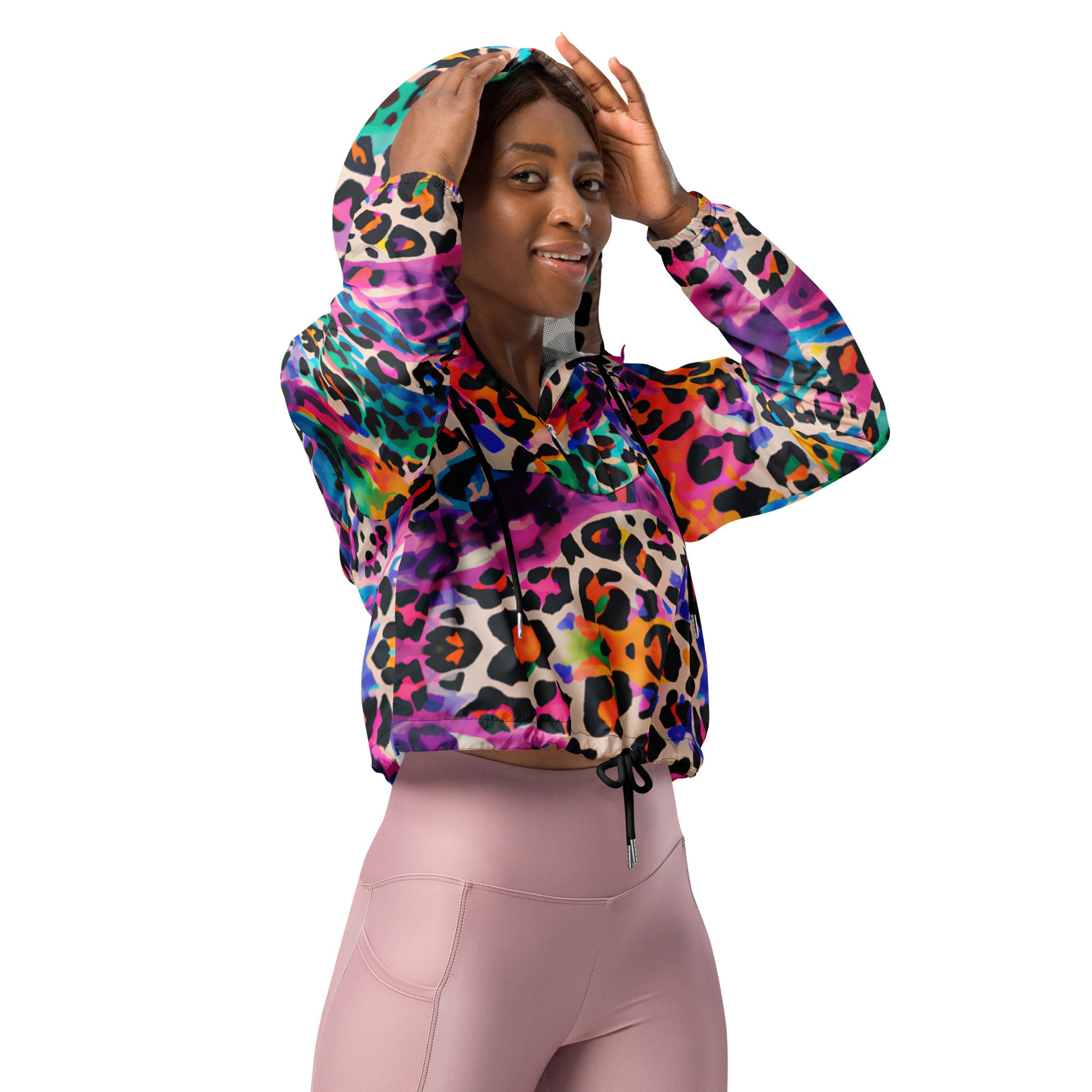 Color painted animal print women cropped windbreaker - Sport Finesse