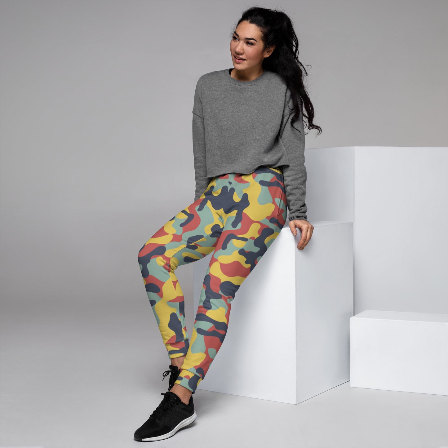 Blue and Yellow retro camouflage Women's Joggers - Sport Finesse