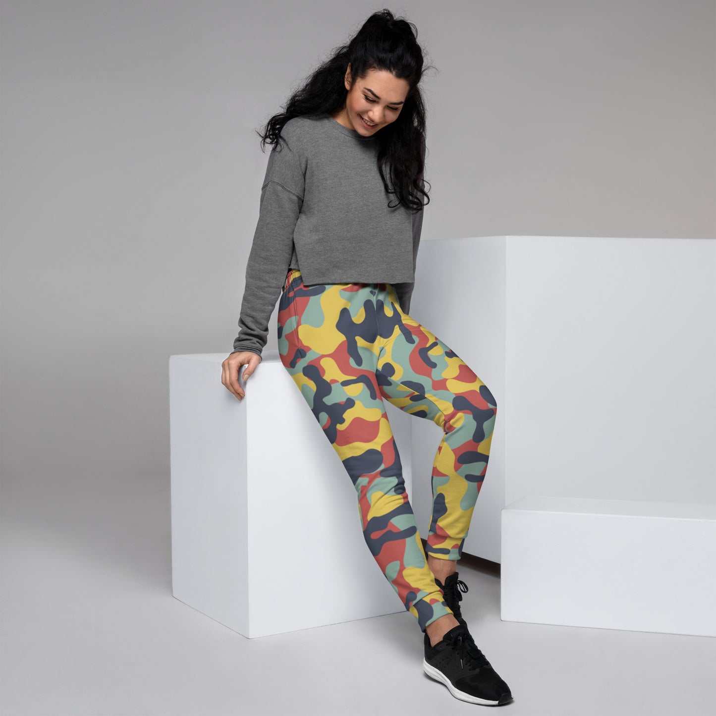 Blue and Yellow retro camouflage Women's Joggers - XS - Sport Finesse