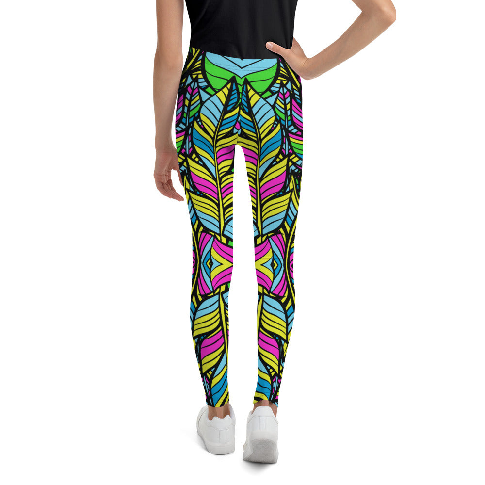 Neon Feathers print Youth Leggings - Sport Finesse