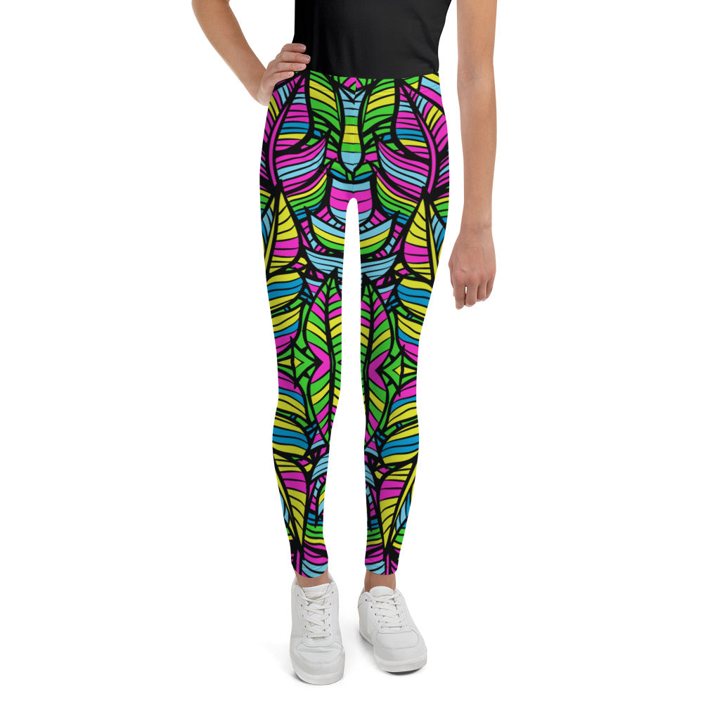 Neon Feathers print Youth Leggings - 8 - Sport Finesse