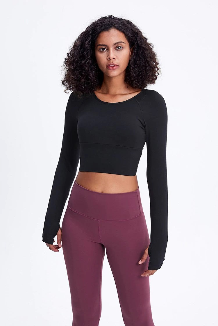 Long Sleeve Workout Top With Keyhole - Sport Finesse
