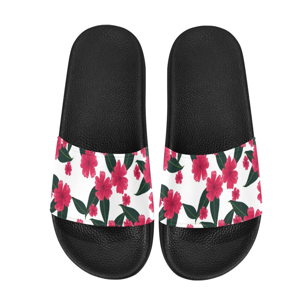 Pink Hibiscus Print Women's Slide Sandals - US6 - Sport Finesse