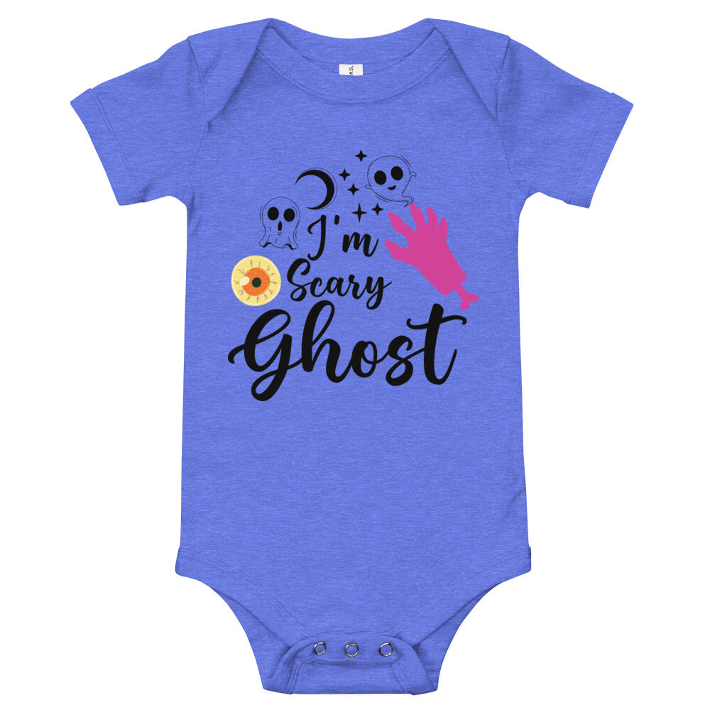 I'm Scary Ghost Baby Onesie - Heather Columbia Blue / 3-6m - Sport Finesse