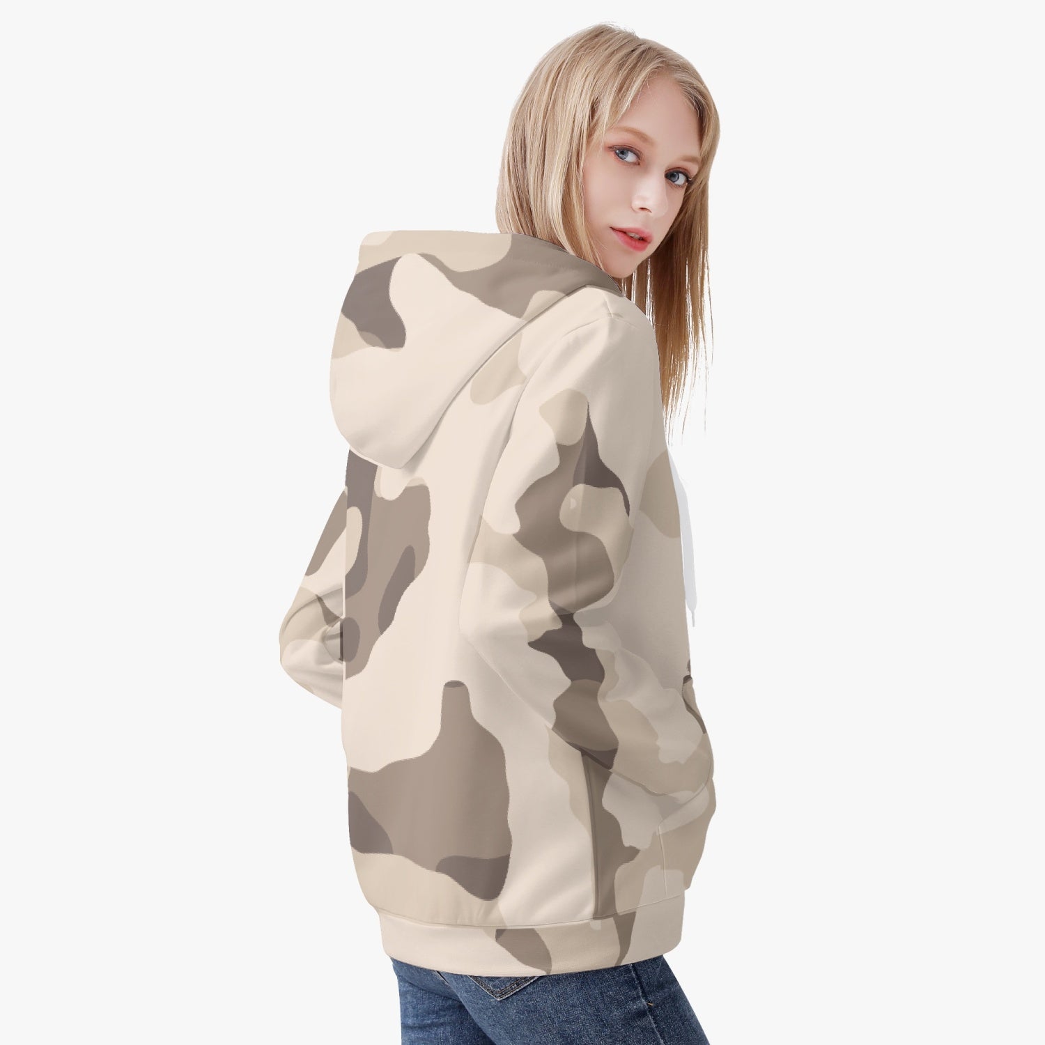 Brown Camouflage Women's Full Zip Up Hoodie - Sport Finesse