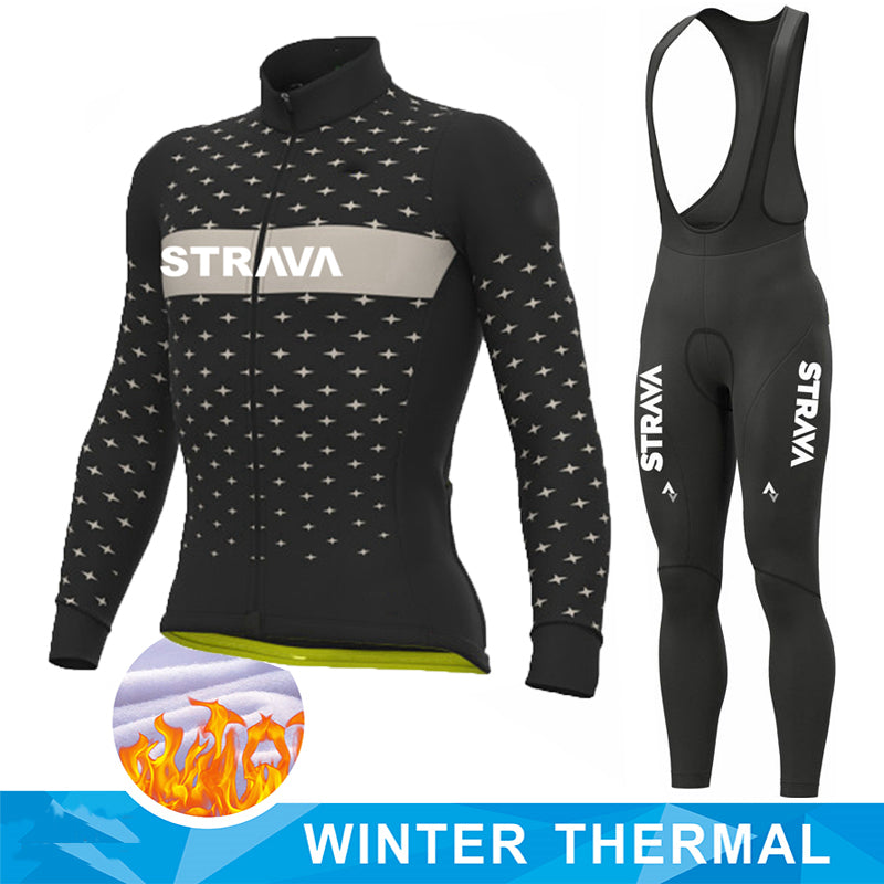 Thermal Full Sleeve Cycling Set - Autumn & Winter - Black / Black Bib Pant Set / XS - Sport Finesse