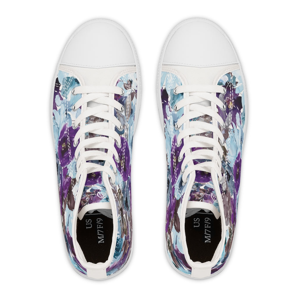 Blue Floral Women's High Top Sneakers - US 5.5 - Sport Finesse