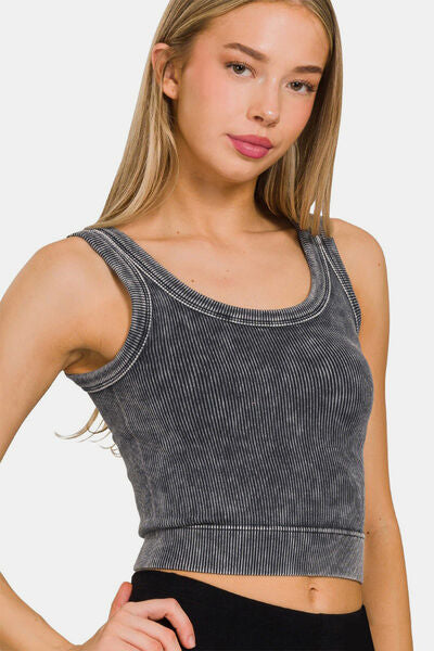 Ashblack Washed Scoop Neck Wide Strap Tank - ASHBLACK / S/M - Sport Finesse