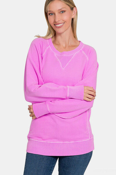 Mauve Pigment Dyed French Terry Sweatshirt With Pockets
