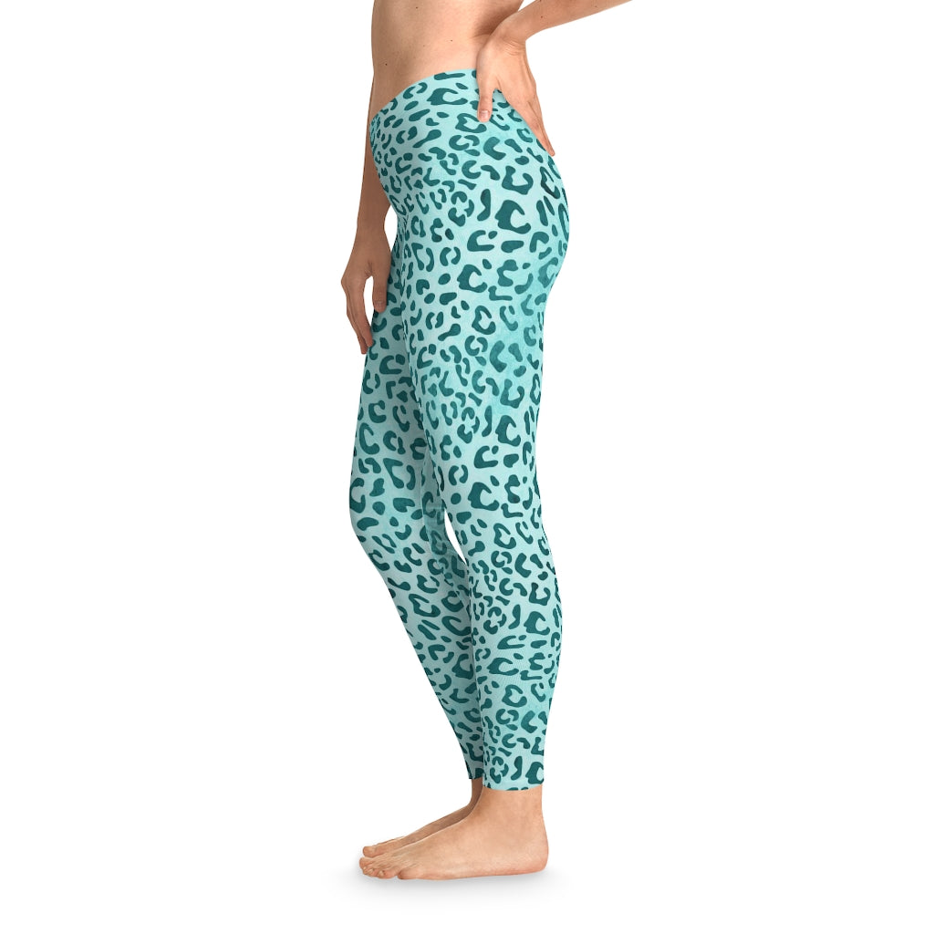 Mid Waist Leopard Camouflage Print Fitness Leggings_Aqua - Sport Finesse