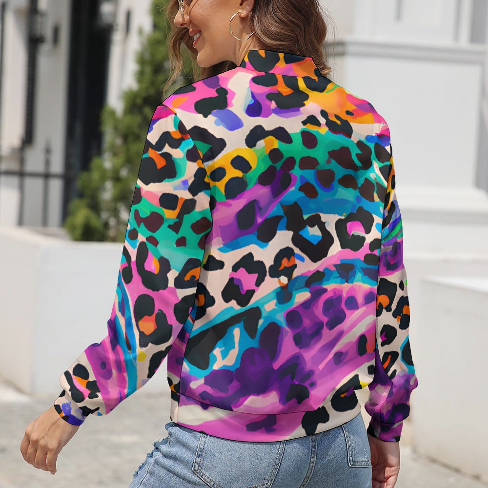 Color Painted Animal Print Long Sleeve Zipper Jacket - Sport Finesse
