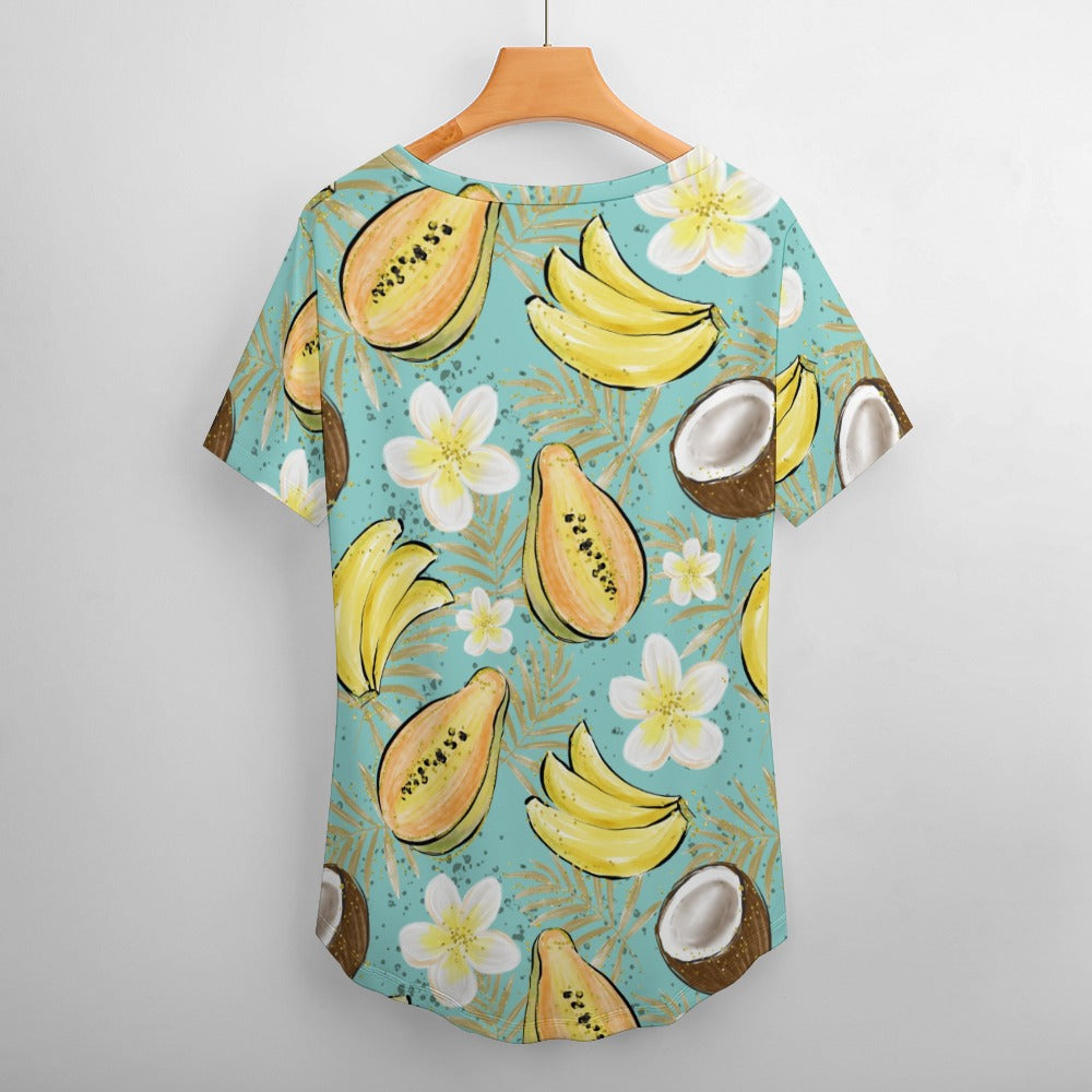Summer Fruits Plus Size Ladies V-Neck Summer T-Shirt - Sport Finesse