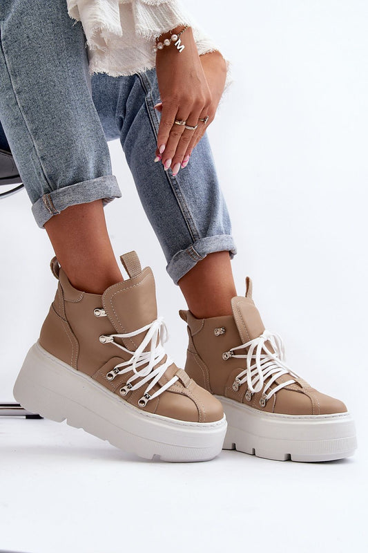 Beige Spring Style Natural Leather Trainers