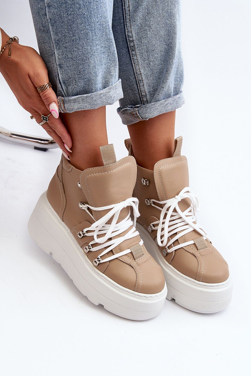Beige Spring Style Natural Leather Trainers