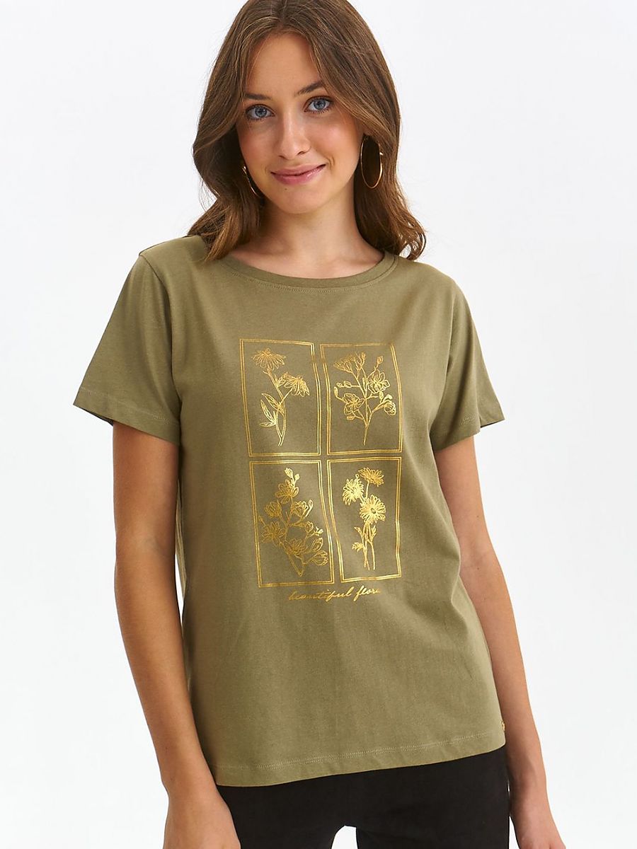 Top Secret Gold Print Leaves T-Shirt
