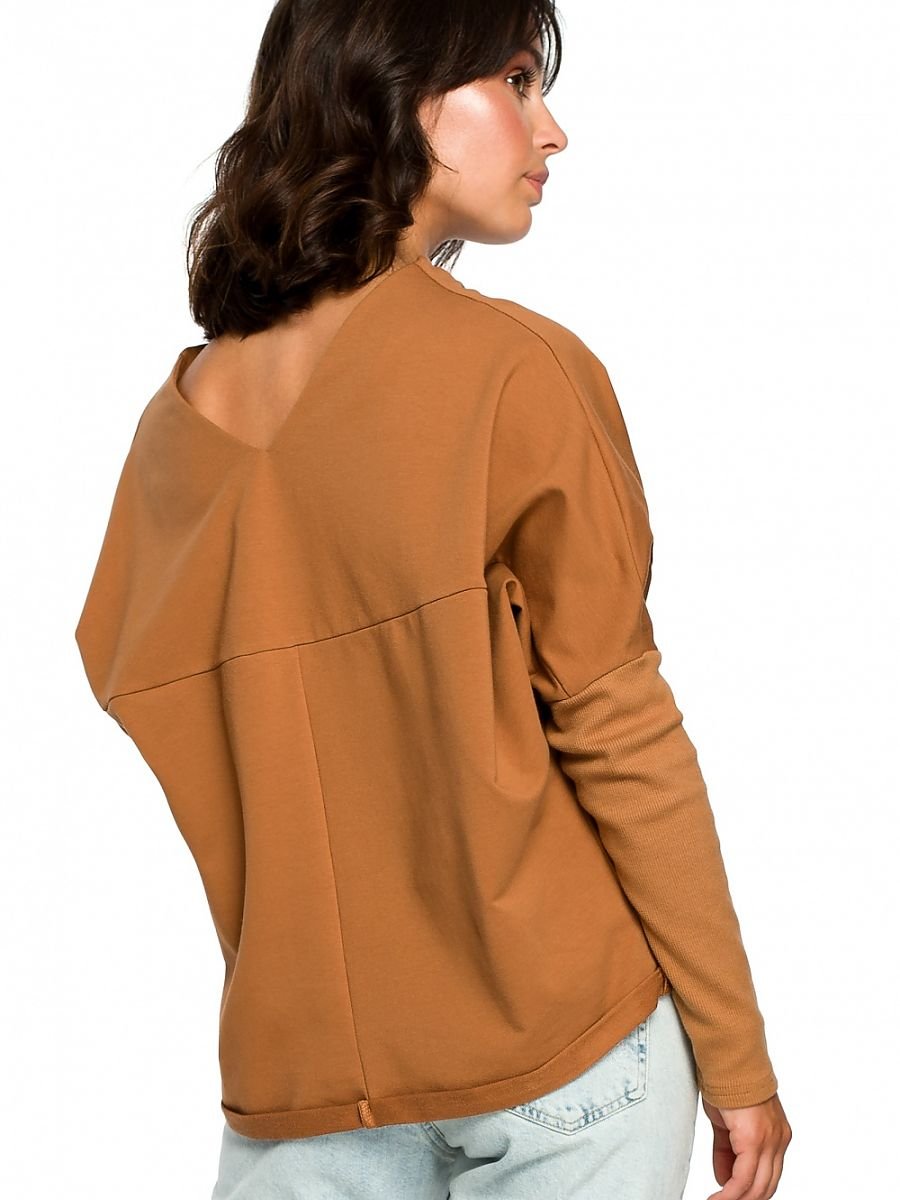Brown Draped Neckline Sweatshirt