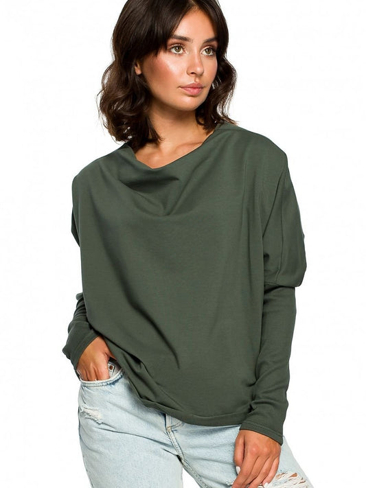 Green Draped Neckline Sweatshirt