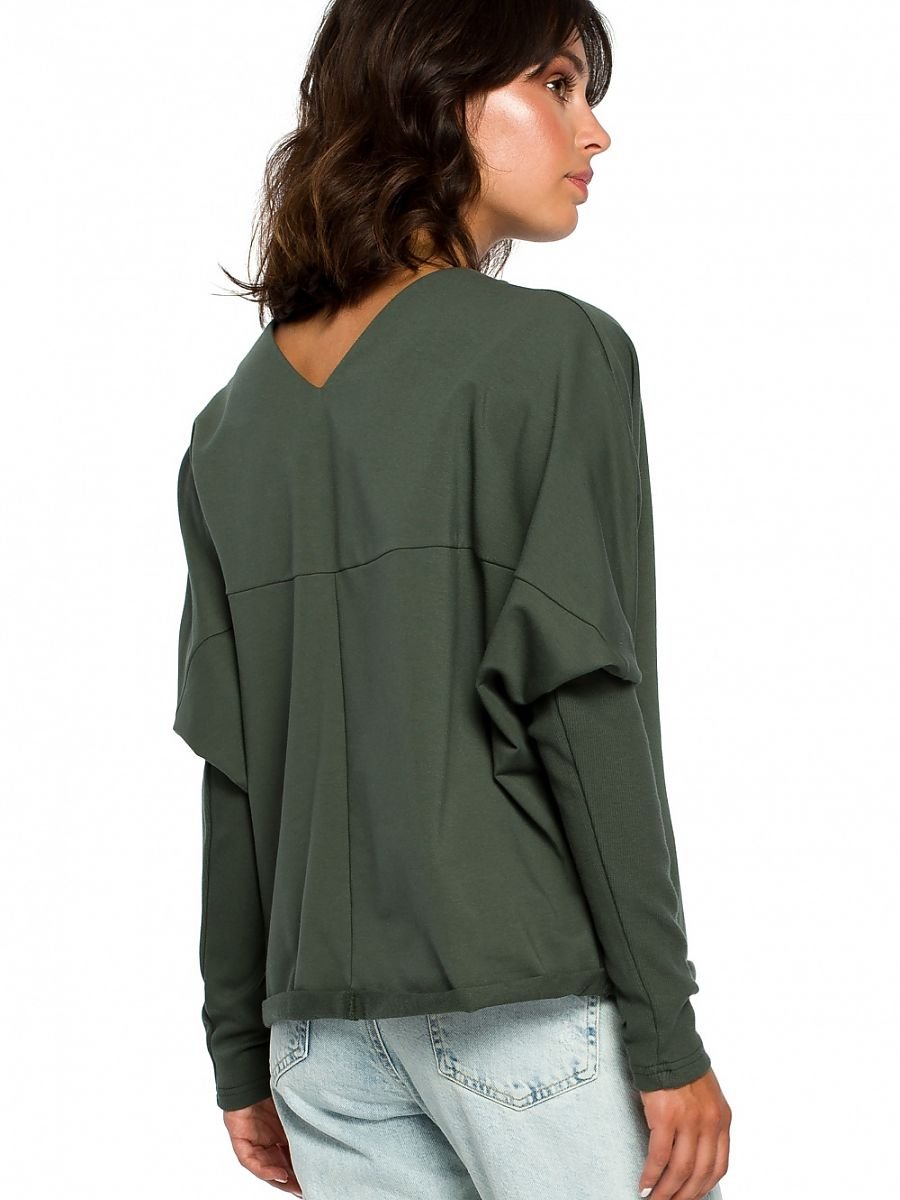 Green Draped Neckline Sweatshirt