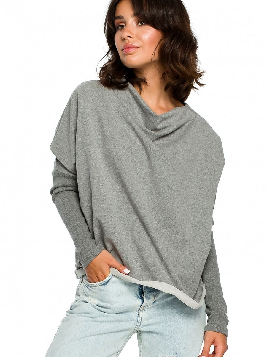 Grey Draped Neckline Sweatshirt