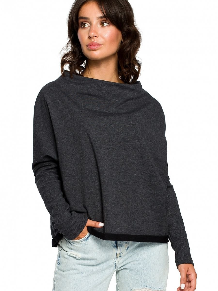 Charcoal Draped Neckline Sweatshirt