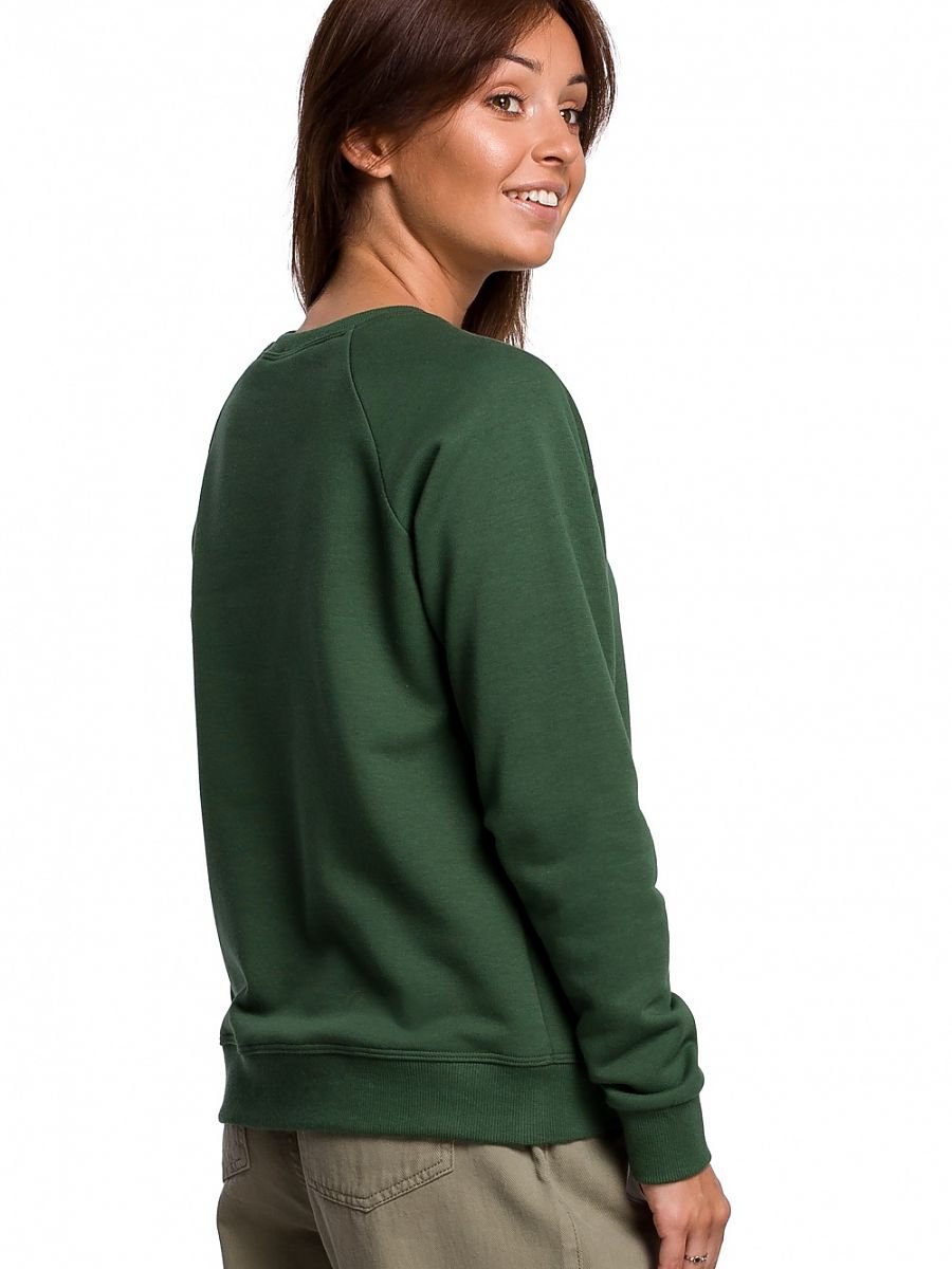 WMN Print Green Ruffle Sleeves Sweatshirt